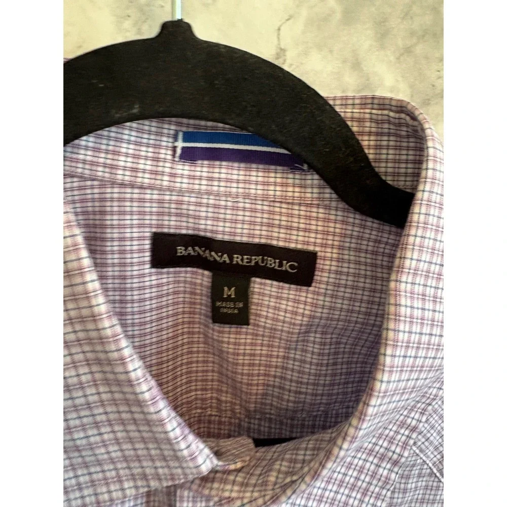 Banana Republic Men's‎ M Purple Plaid Snap Front Shirt Long Sleeve